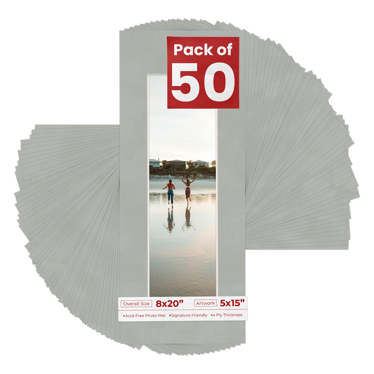 Light Grey Suede Mat Board for 8x20 Frames - Fits 5x15 Photos